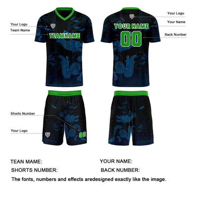 Custom Blue Green Jerseys for Men Women Personalized Soccer Uniforms for Adult and Kid enthsush