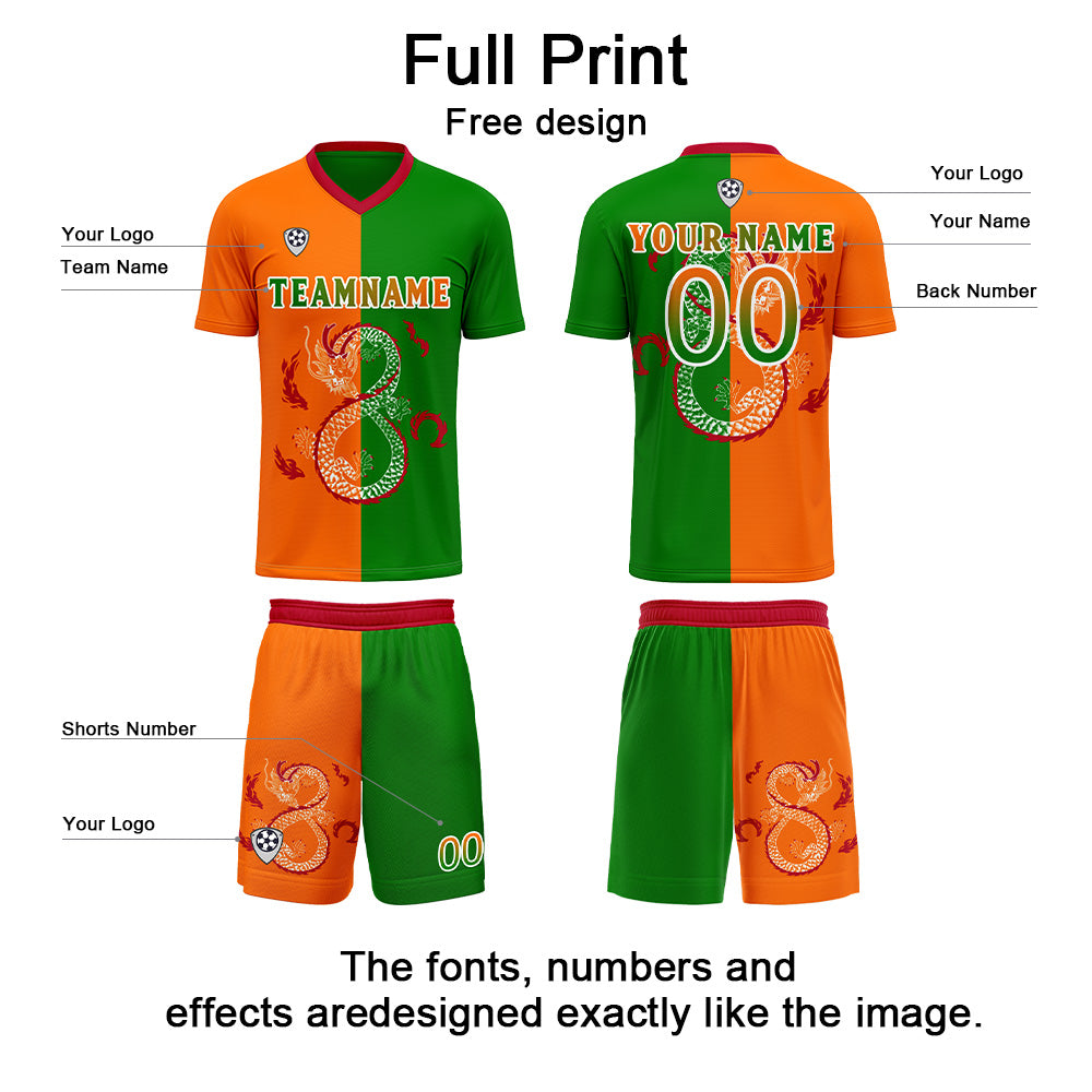Custom Orange Green Soccer Jerseys for Men Women Personalized Soccer Uniforms for Adult and Kid enthsush