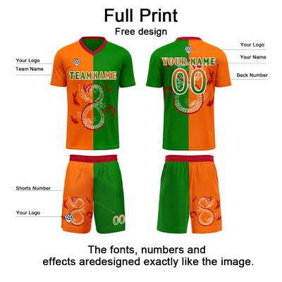 Custom Orange Green Soccer Jerseys for Men Women Personalized Soccer Uniforms for Adult and Kid enthsush