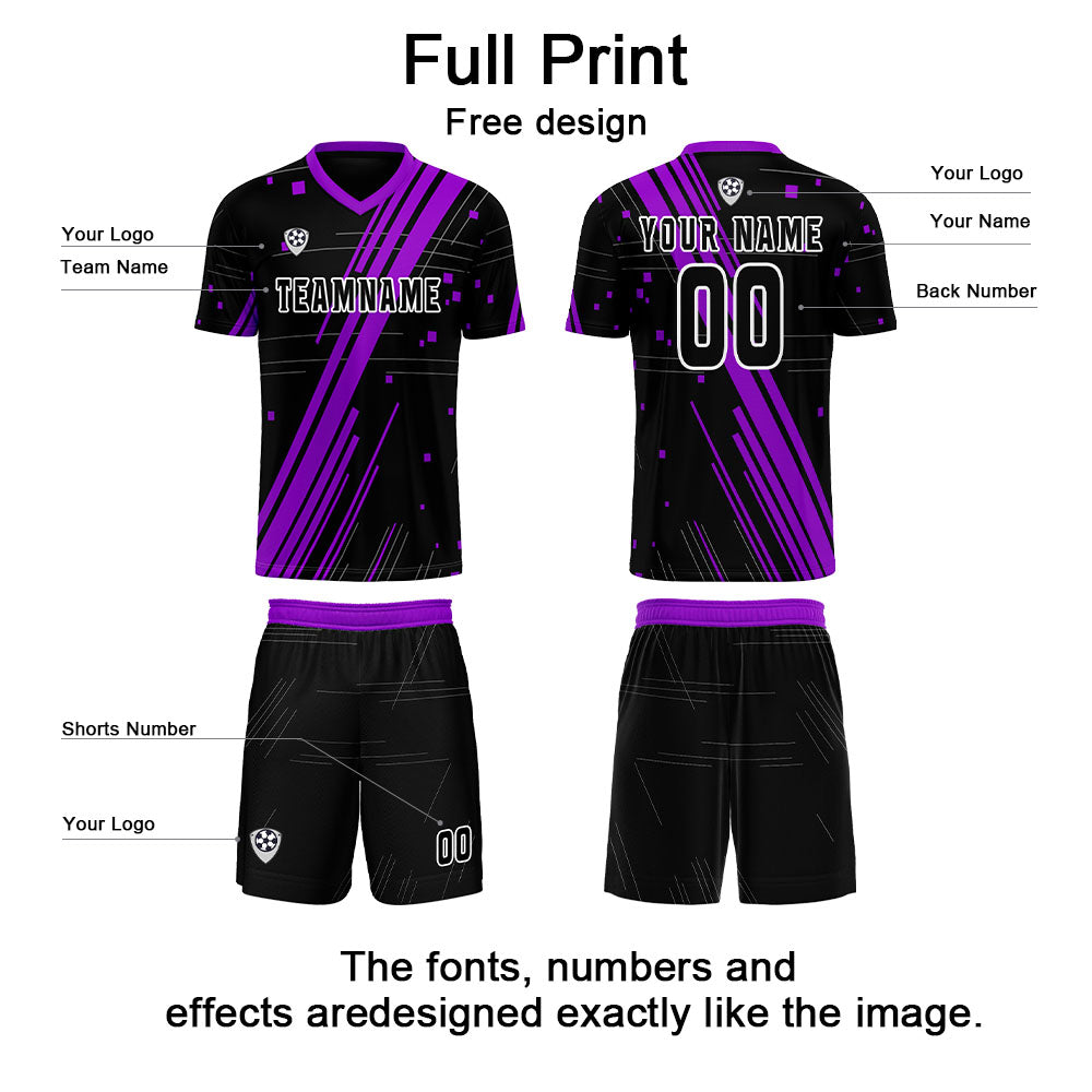 Custom Black Purple Jerseys for Men Women Personalized Soccer Uniforms for Adult and Kid enthsush