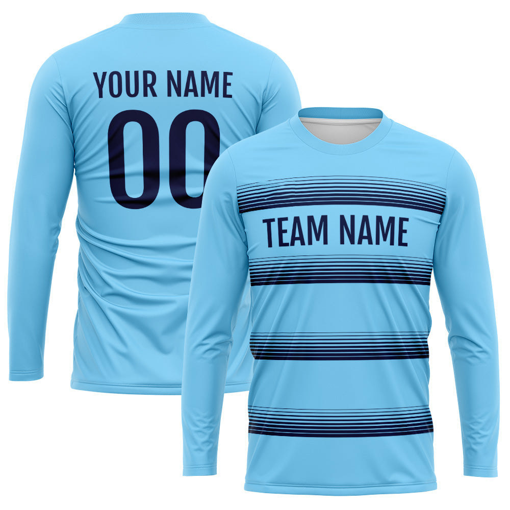 Custom Basketball Soccer Football Shooting Long T-Shirt for Adults and Kids Light Blue-Navy enthsush
