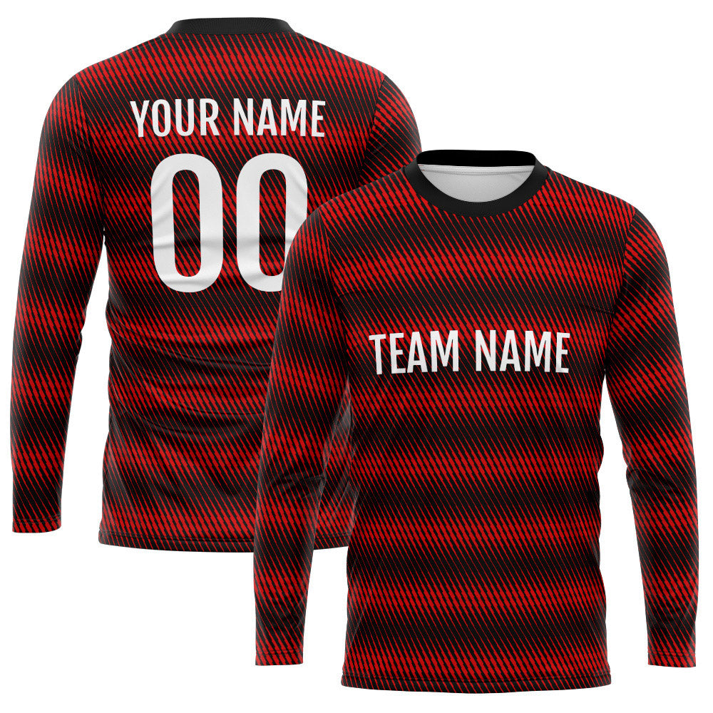 Custom Basketball Soccer Football Shooting Long T-Shirt for Adults and Kids Black-Red enthsush