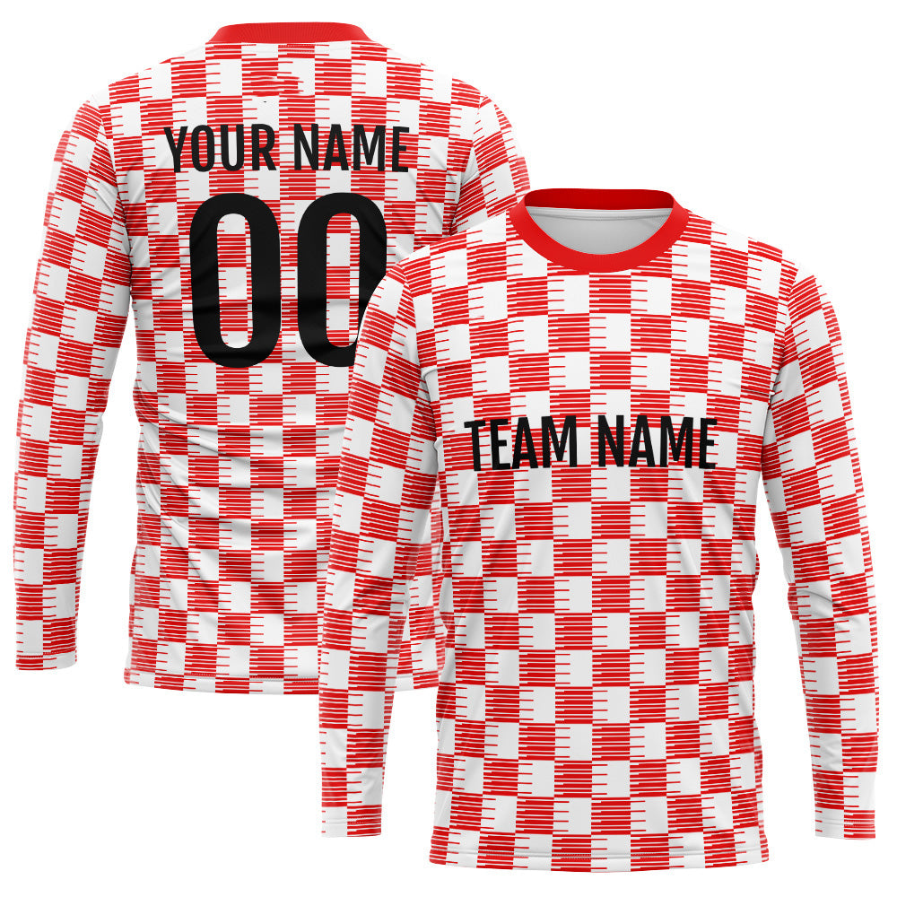 Custom Basketball Soccer Football Shooting Long T-Shirt for Adults and Kids White-Red enthsush