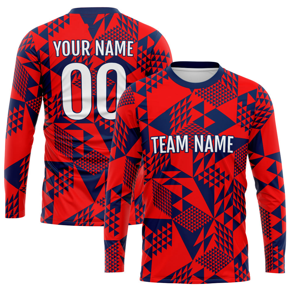 Custom Basketball Soccer Football Shooting Long T-Shirt for Adults and Kids Red-Navy enthsush