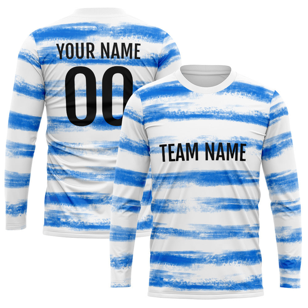 Custom Basketball Soccer Football Shooting Long T-Shirt for Adults and Kids White-Blue enthsush