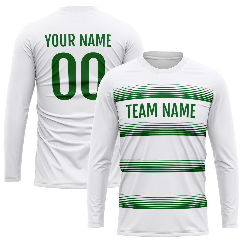 Custom Basketball Soccer Football Shooting Long T-Shirt for Adults and Kids White-Green enthsush