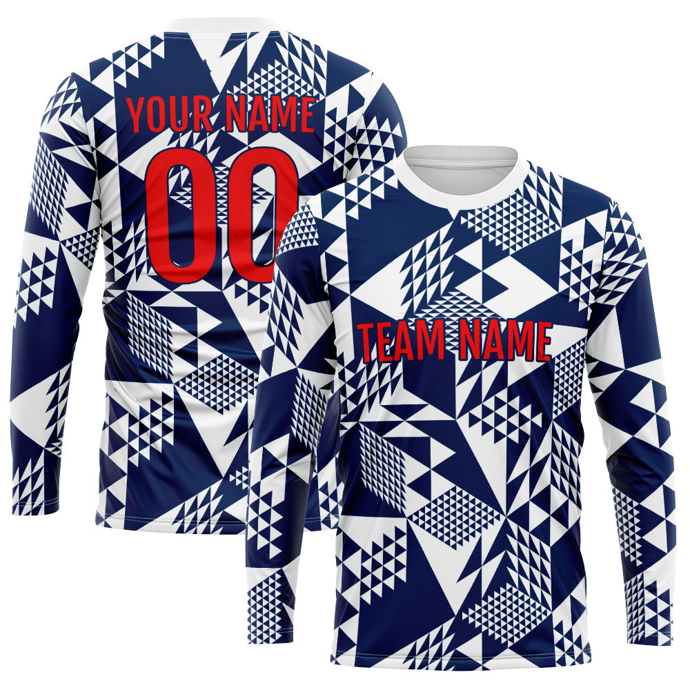 Custom Basketball Soccer Football Shooting Long T-Shirt for Adults and Kids White-Navy enthsush