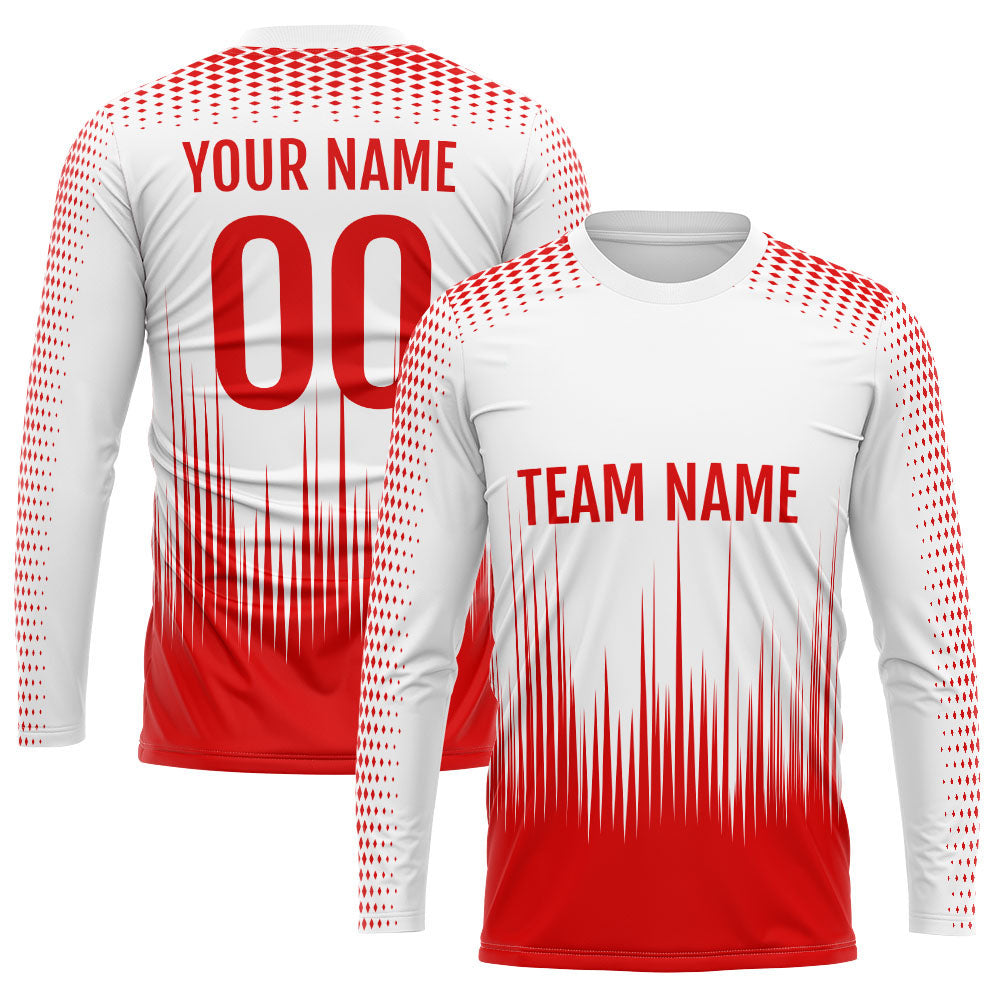Custom Basketball Soccer Football Shooting Long T-Shirt for Adults and Kids White-Red enthsush