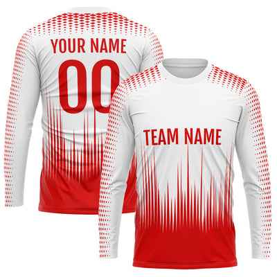 Custom Basketball Soccer Football Shooting Long T-Shirt for Adults and Kids White-Red enthsush