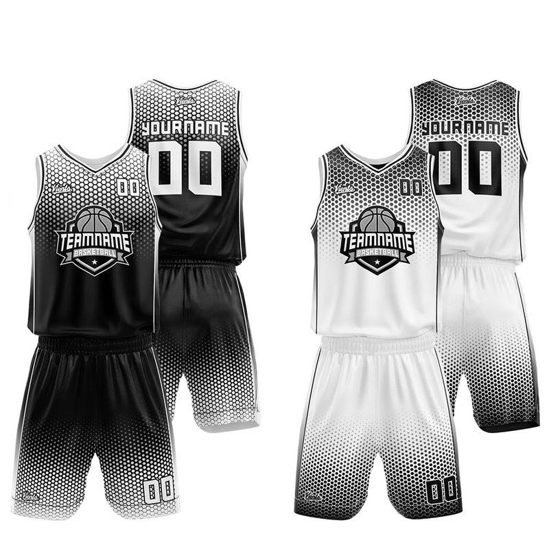 Custom Basketball Jersey Uniform Suit Printed Your Logo Name Number Black-White