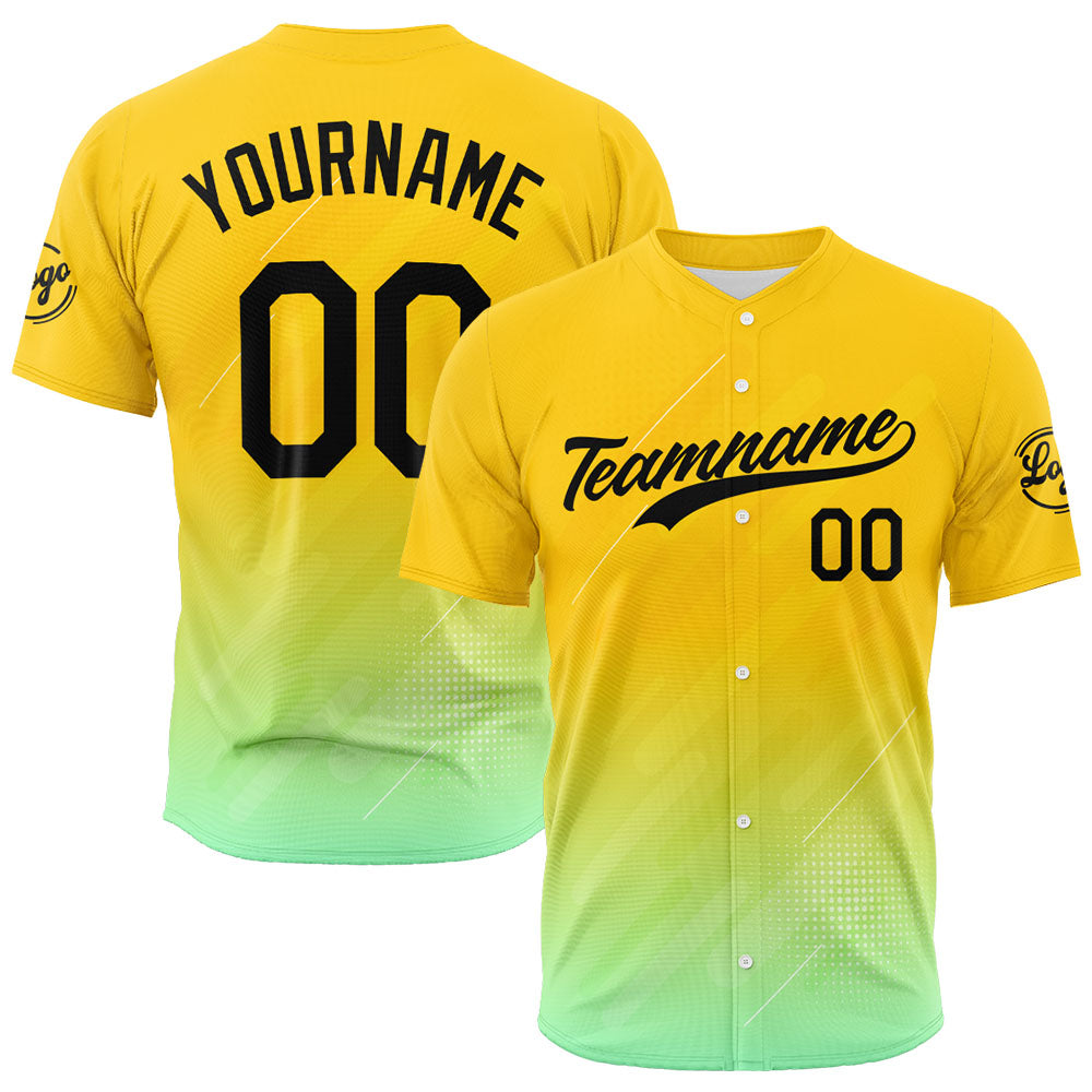 Custom Full Print Design Authentic Baseball Jersey yellow-green enthsush