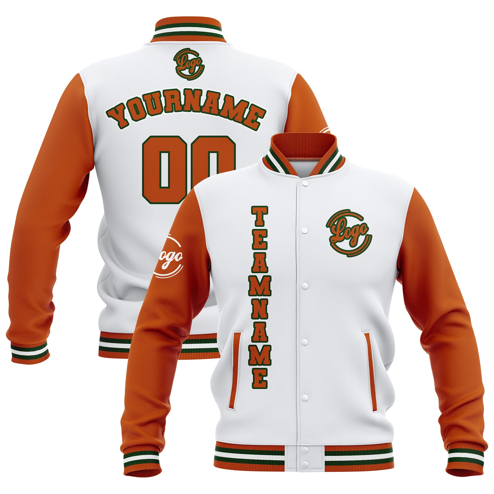 Custom White Orange Waterproof Varsity Jackets Personalized Stitched Name Number Logo to Letterman Jackets enthsush
