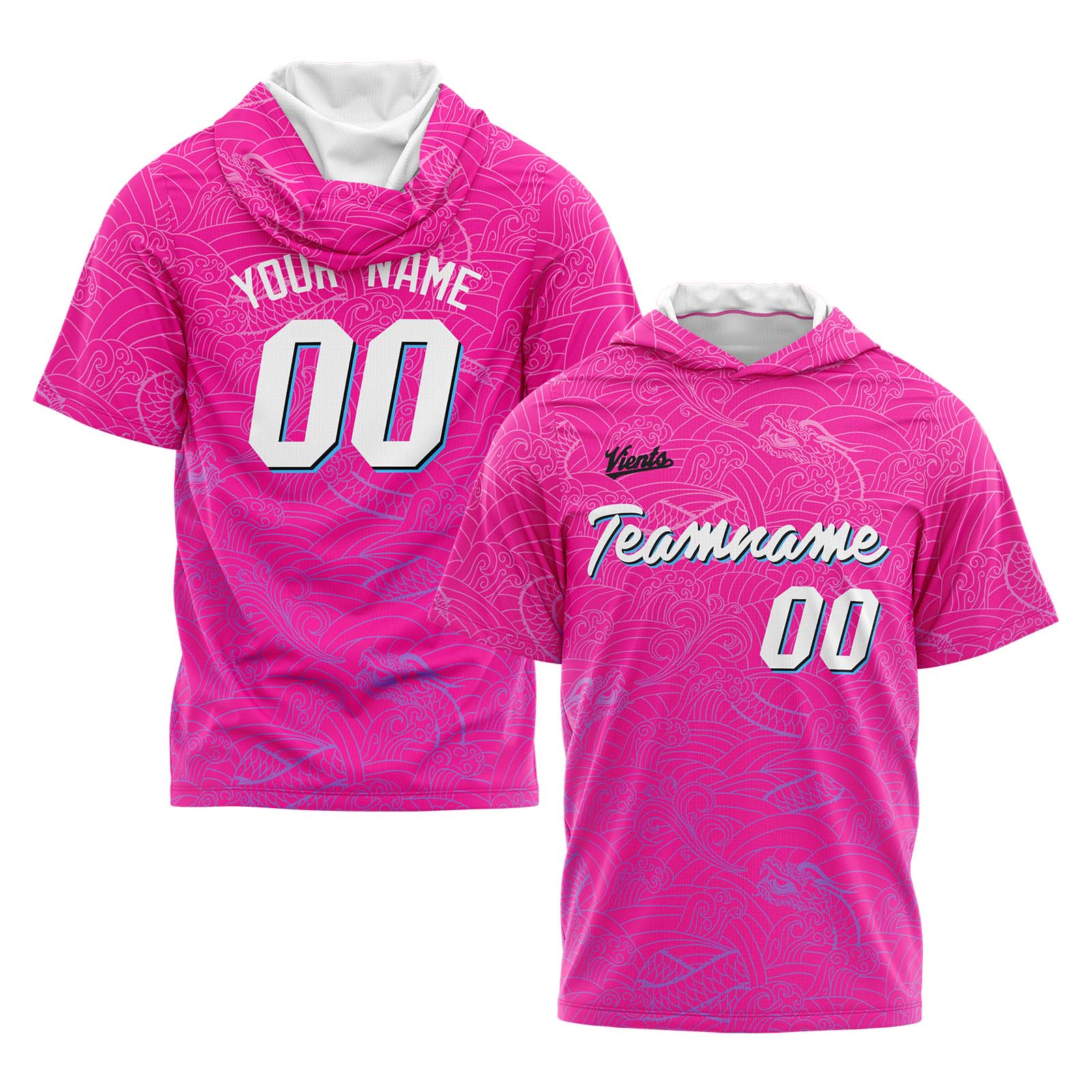 Custom Pink Short Sleeve Hoodies for Men Women Shirts with Hoods Printed Name Logo enthsush