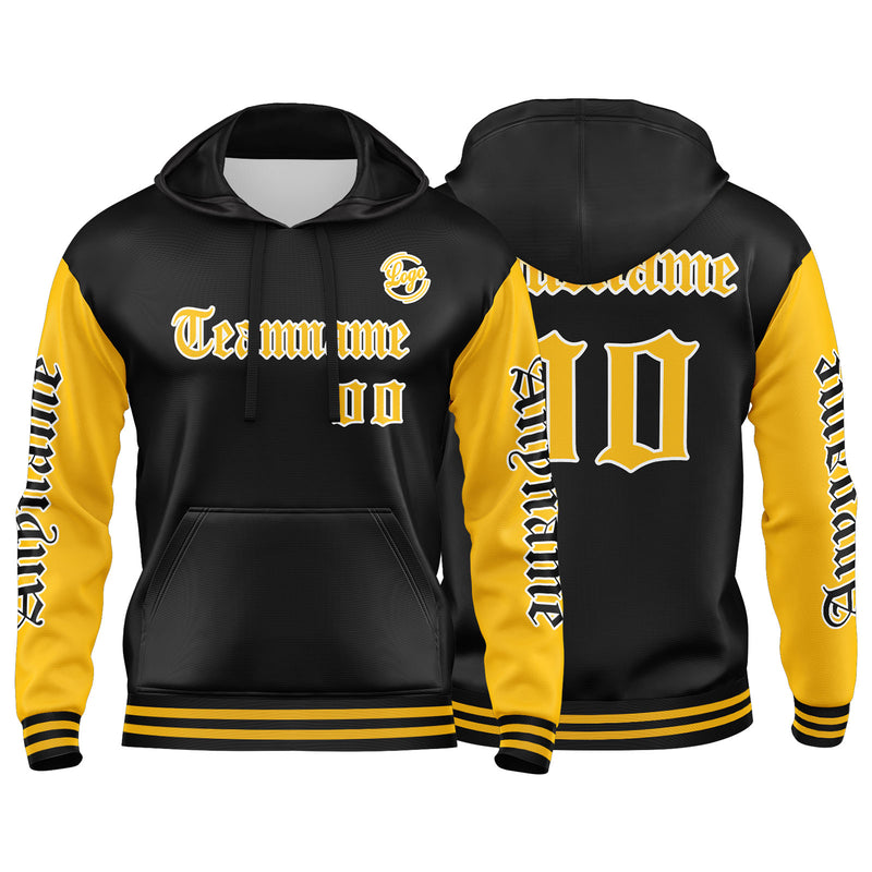 Custom Yellow Black Sweatshirt Hoodie For Men Women Girl Boy Print Your Logo Name Number