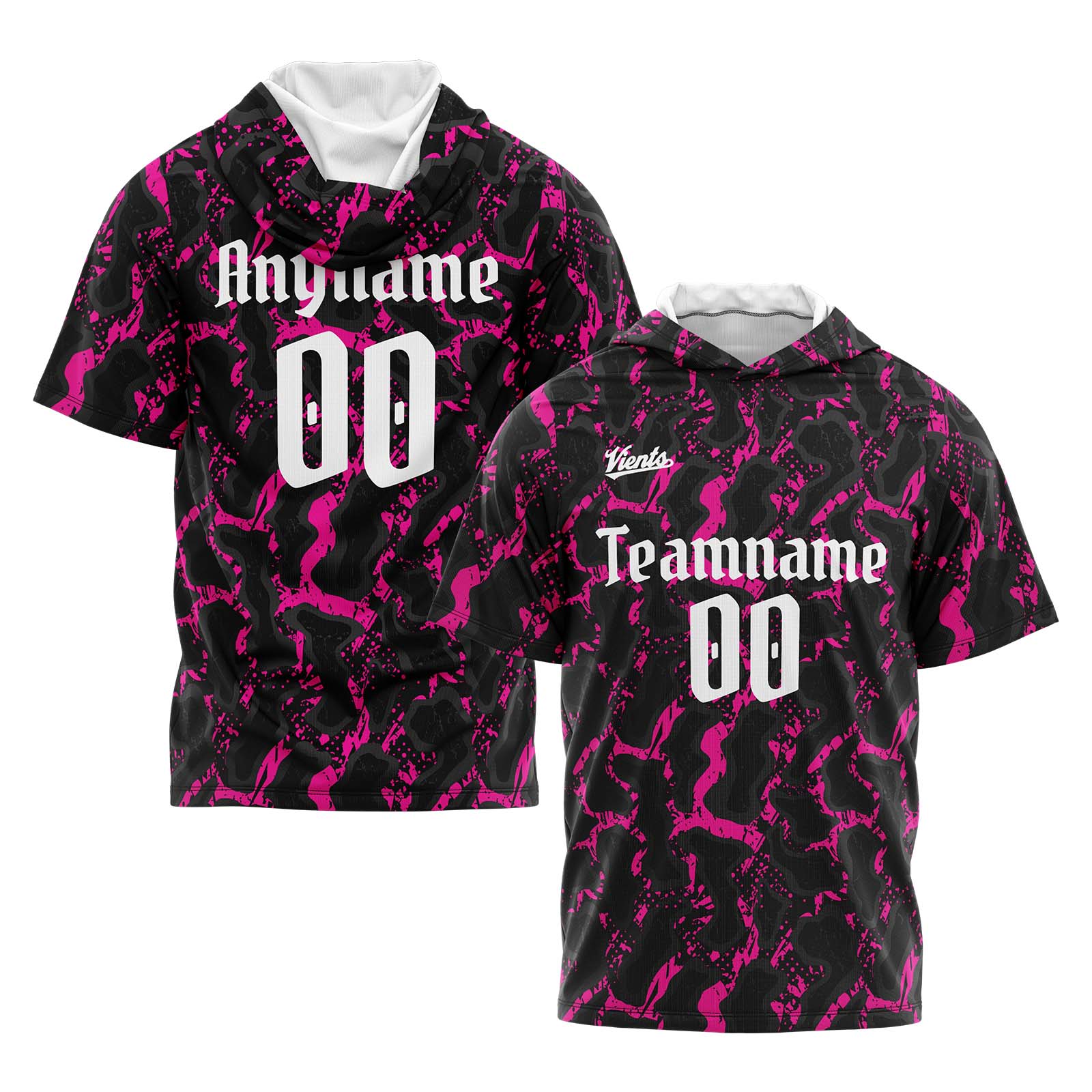 Custom Black Pink Short Sleeve Hoodies for Men Women Shirts with Hoods Printed Name Logo enthsush
