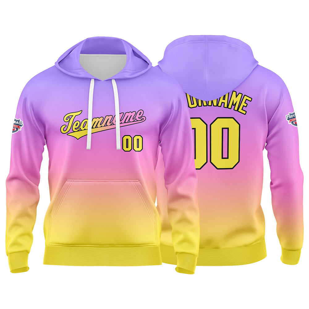 Custom Gradient Hoodie For Man Woman Girl Boy Print Your Logo Name Number Purple  Pink Yellow enthsush