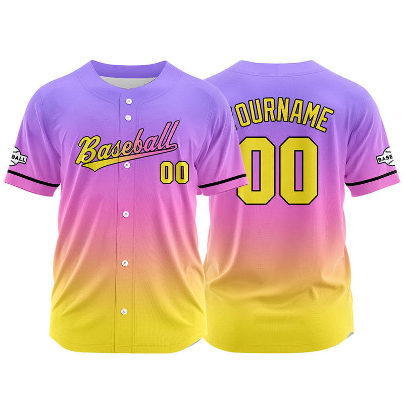 Custom Full Print Design Authentic Baseball Jersey yellow-pink-purple
