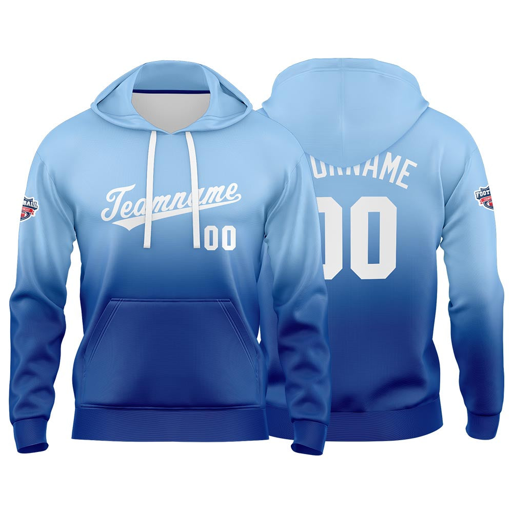 Custom Gradient Hoodie For Man Woman Girl Boy Print Your Logo Name Number Light Blue White enthsush