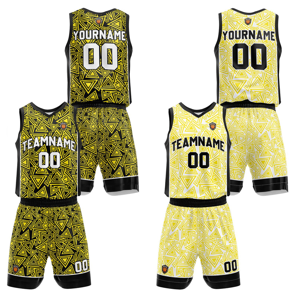 Custom Yellow Reversible Basketball Suit for Adults and Kids Personalized Jersey enthsush