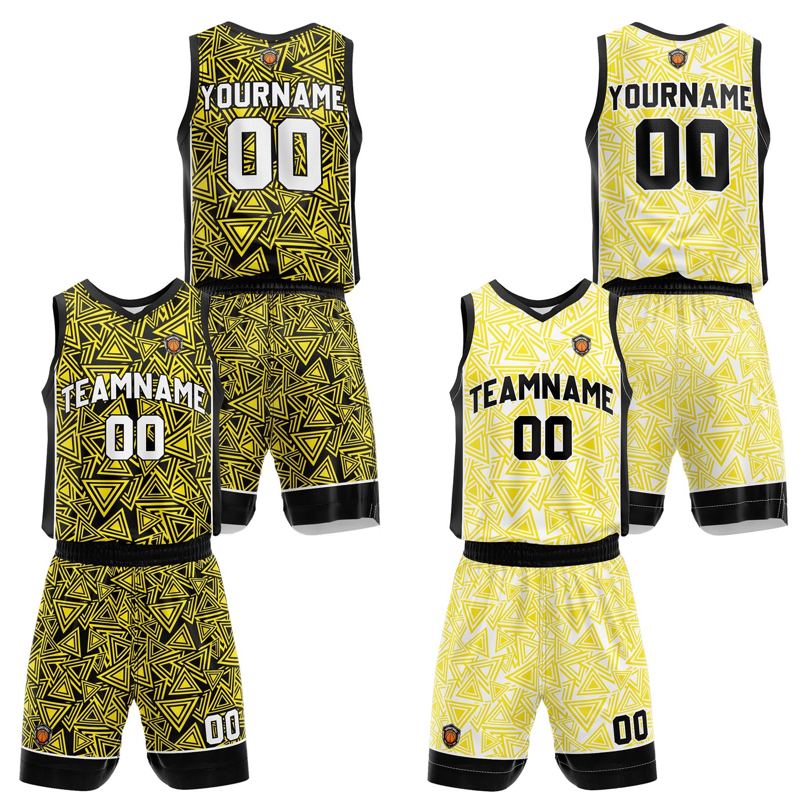 Custom Yellow Reversible Basketball Suit for Adults and Kids Personalized Jersey enthsush