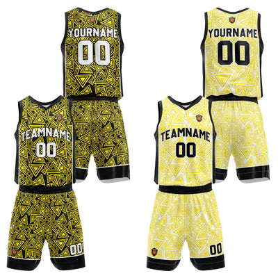 Custom Yellow Reversible Basketball Suit for Adults and Kids Personalized Jersey enthsush