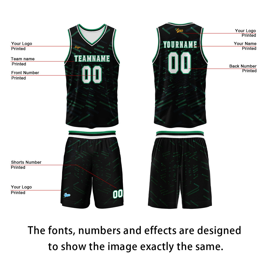 Custom Black Dark Green Basketball Jersey Uniform Suit Printed Your Logo Name Number enthsush