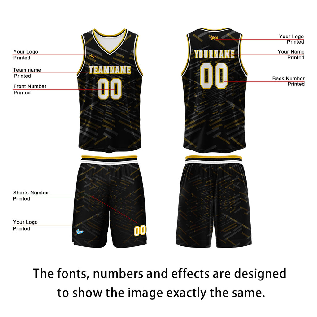 Custom Black Yellow Basketball Jersey Uniform Suit Printed Your Logo Name Number enthsush
