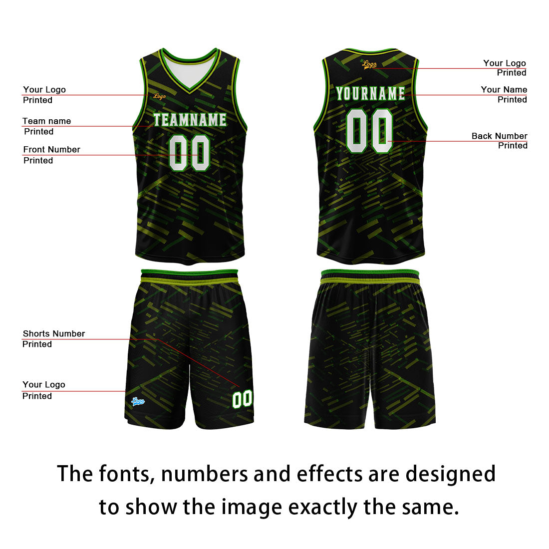 Custom Black Green Basketball Jersey Uniform Suit Printed Your Logo Name Number enthsush