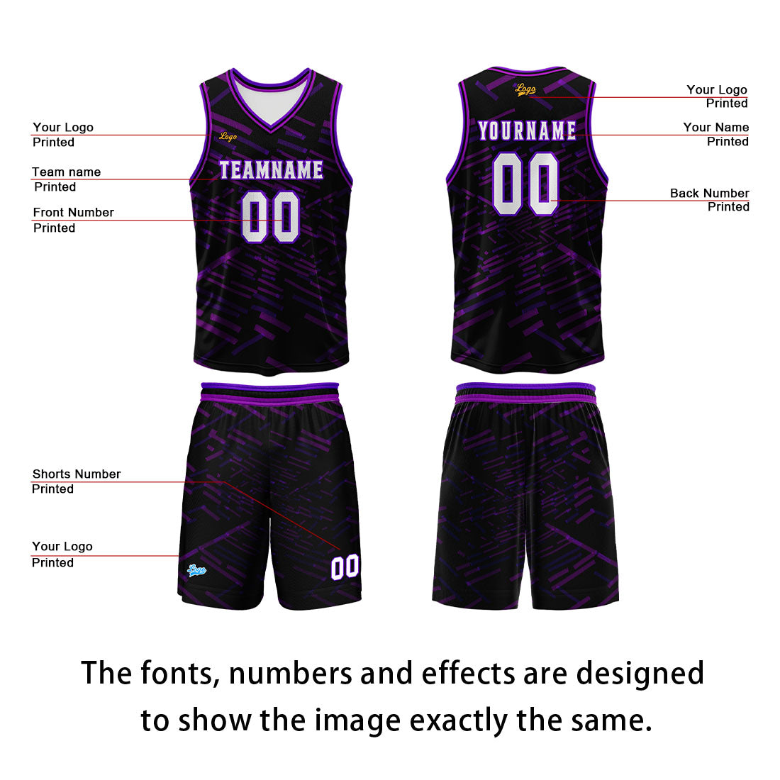 Custom Purple Basketball Jersey Uniform Suit Printed Your Logo Name Number enthsush