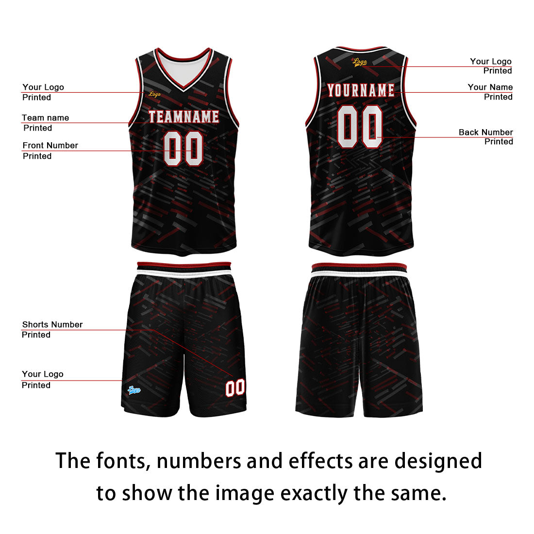 Custom Red Basketball Jersey Uniform Suit Printed Your Logo Name Number enthsush