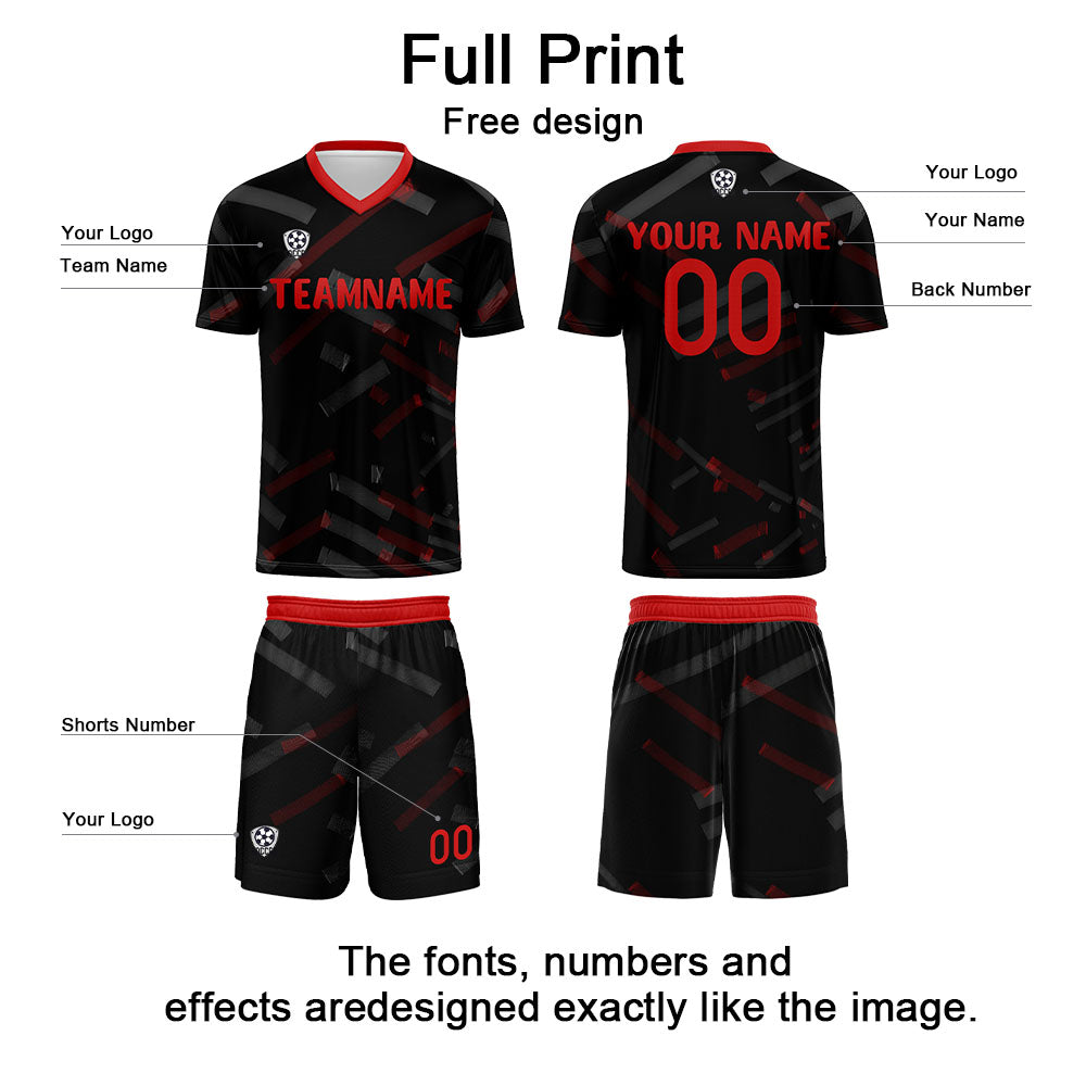 Custom Black Red Jerseys for Men Women Personalized Soccer Uniforms for Adult and Kid enthsush