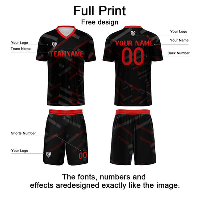 Custom Black Red Jerseys for Men Women Personalized Soccer Uniforms for Adult and Kid enthsush