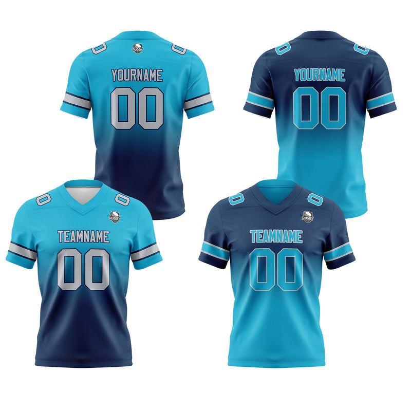Custom Aqua Dark Blue Reversible Gradient Football Jersey Personalized Football Shirts for Men Women  Printed Team Name Number Logo