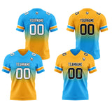 Custom Light Blue Orange Reversible Gradient Football Jersey Personalized Football Shirts for Men Women  Printed Team Name Number Logo