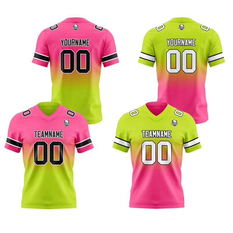 Custom Pink Chartreuse Reversible Gradient Football Jersey Personalized Football Shirts for Men Women  Printed Team Name Number Logo