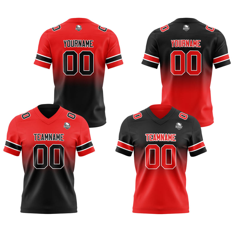 Custom Red Balck Reversible Gradient Football Jersey Personalized Football Shirts for Men Women  Printed Team Name Number Logo