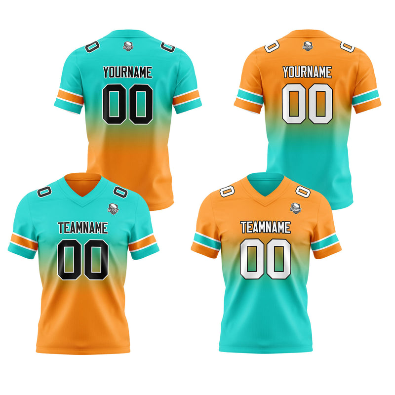 Custom Teal Orange Reversible Gradient Football Jersey Personalized Football Shirts for Men Women  Printed Team Name Number Logo