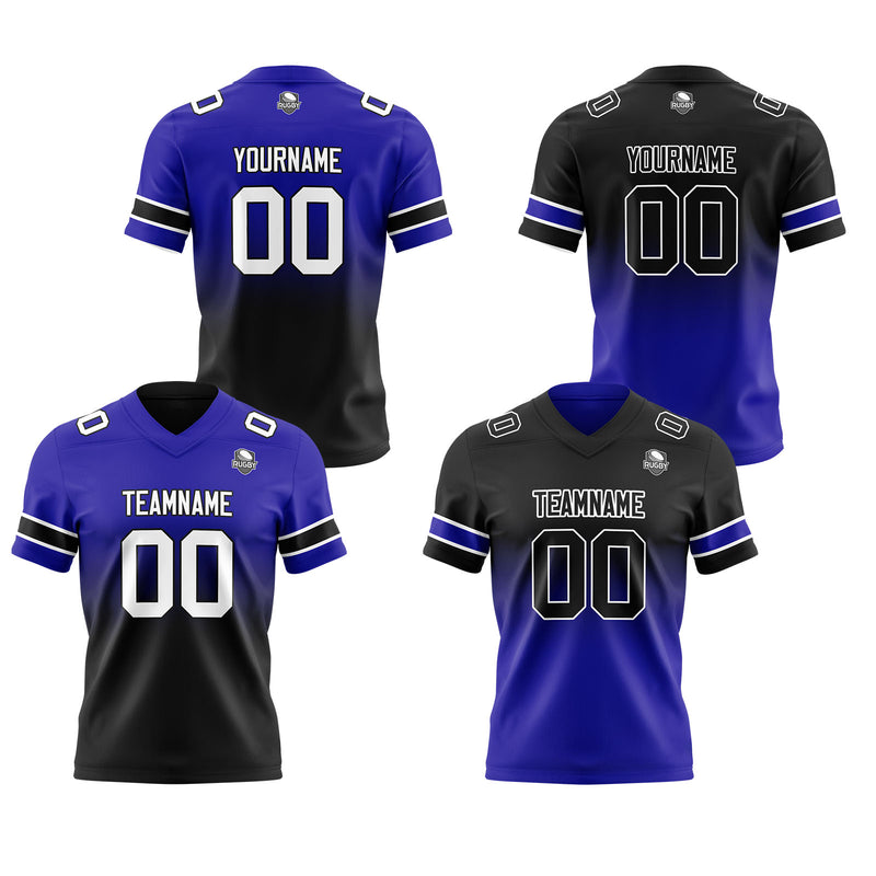 Custom Royal Black Reversible Gradient Football Jersey Personalized Football Shirts for Men Women  Printed Team Name Number Logo