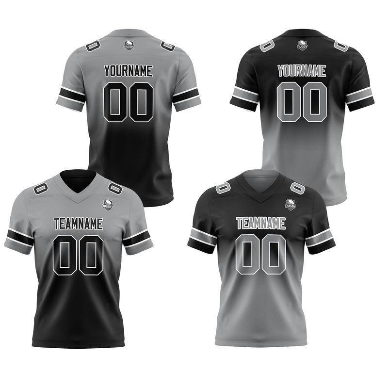 Custom Grey Black Reversible Gradient Football Jersey Personalized Football Shirts for Men Women  Printed Team Name Number Logo