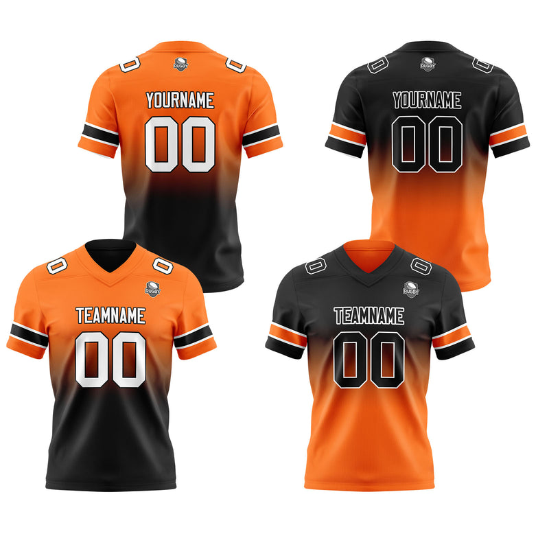 Custom Orange Black Reversible Gradient Football Jersey Personalized Football Shirts for Men Women  Printed Team Name Number Logo