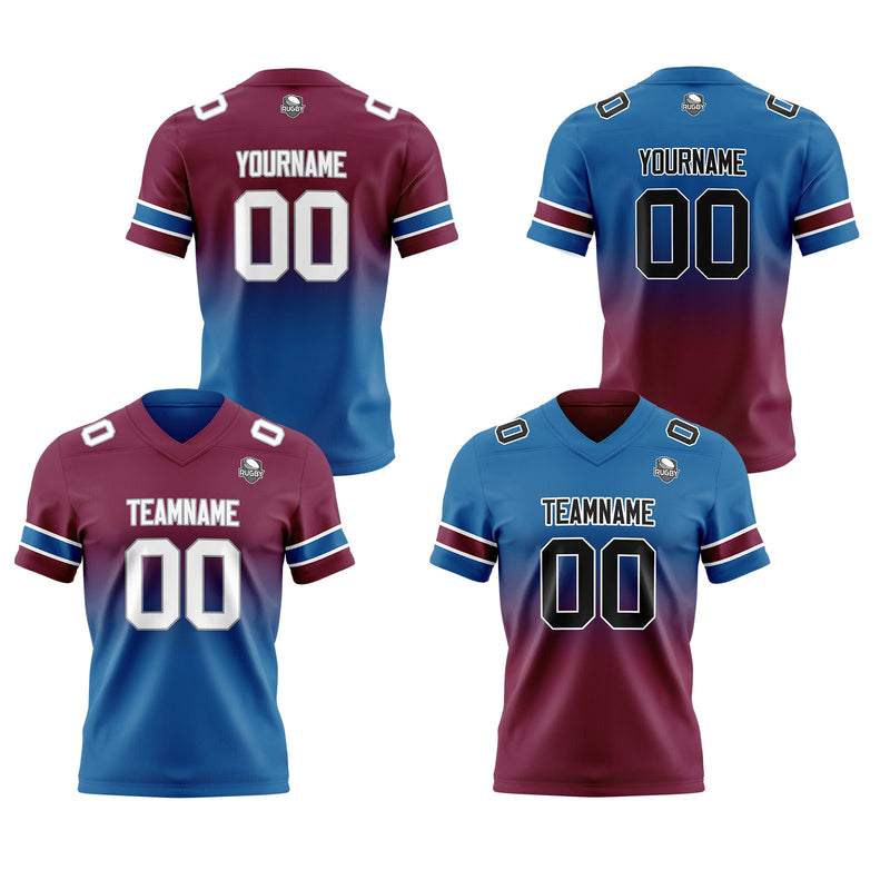 Custom Burgundy Blue Reversible Gradient Football Jersey Personalized Football Shirts for Men Women  Printed Team Name Number Logo