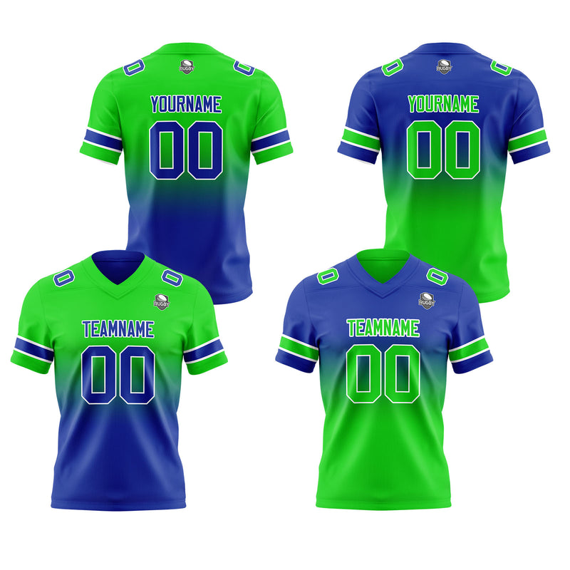 Custom Green Blue Reversible Gradient Football Jersey Personalized Football Shirts for Men Women  Printed Team Name Number Logo