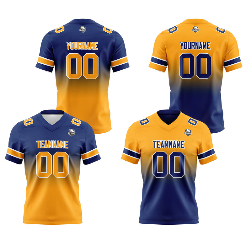 Custom Navy Orange Reversible Gradient Football Jersey Personalized Football Shirts for Men Women  Printed Team Name Number Logo