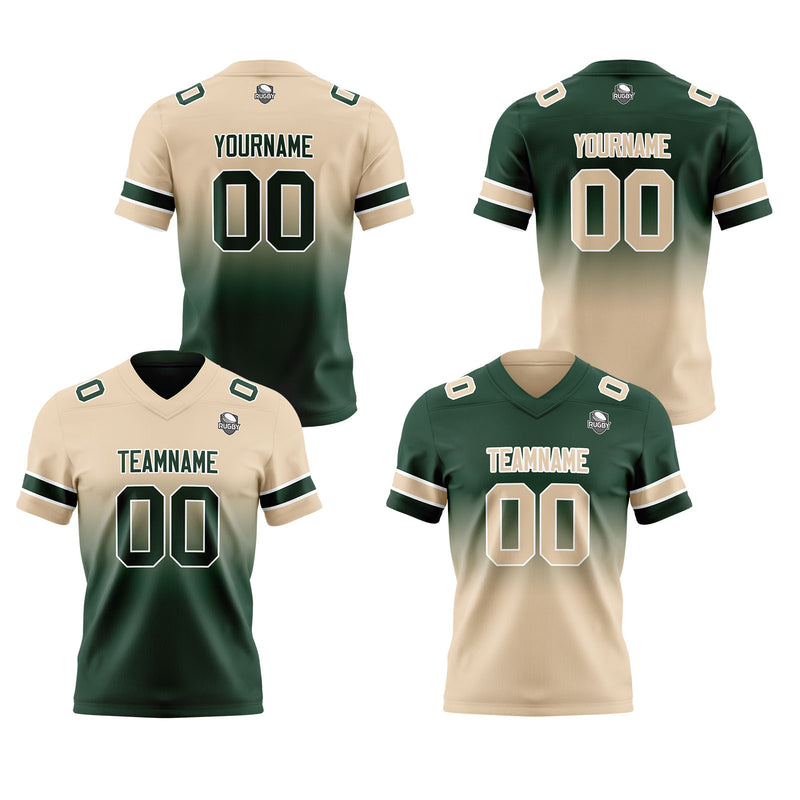 Custom Khaki Dark Green Reversible Gradient Football Jersey Personalized Football Shirts for Men Women  Printed Team Name Number Logo
