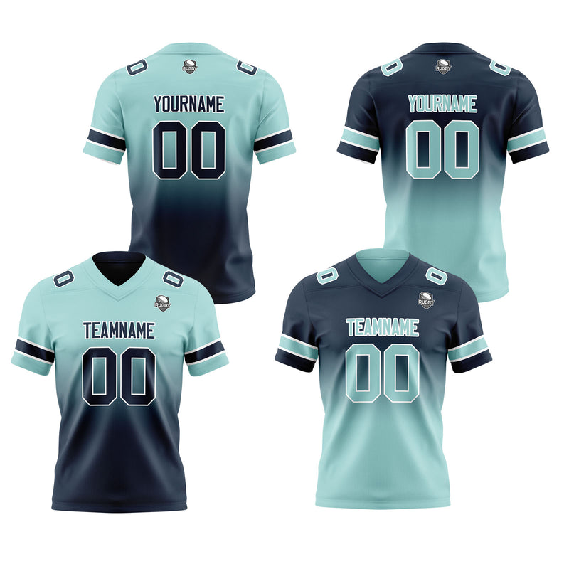 Custom Light Teal Navy Reversible Gradient Football Jersey Personalized Football Shirts for Men Women  Printed Team Name Number Logo