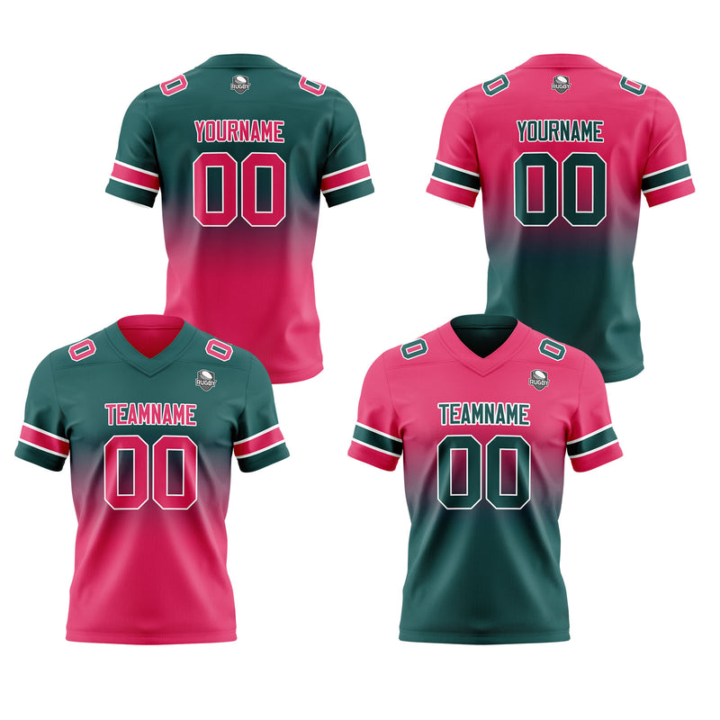 Custom Dark Green Pink Reversible Gradient Football Jersey Personalized Football Shirts for Men Women  Printed Team Name Number Logo