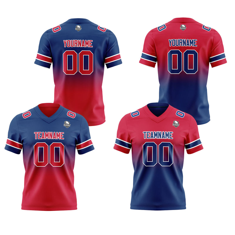 Custom Navy Red Reversible Gradient Football Jersey Personalized Football Shirts for Men Women  Printed Team Name Number Logo