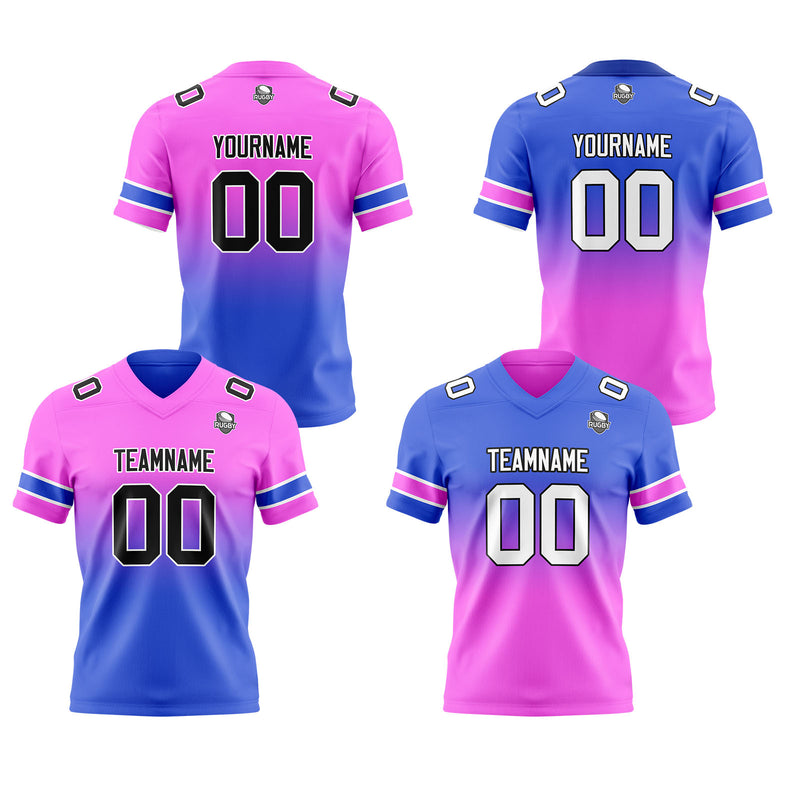 Custom Pink Blue Reversible Gradient Football Jersey Personalized Football Shirts for Men Women  Printed Team Name Number Logo