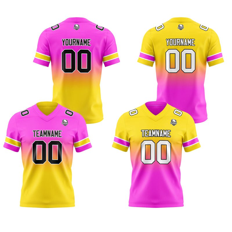 Custom Pink Yellow Reversible Gradient Football Jersey Personalized Football Shirts for Men Women  Printed Team Name Number Logo