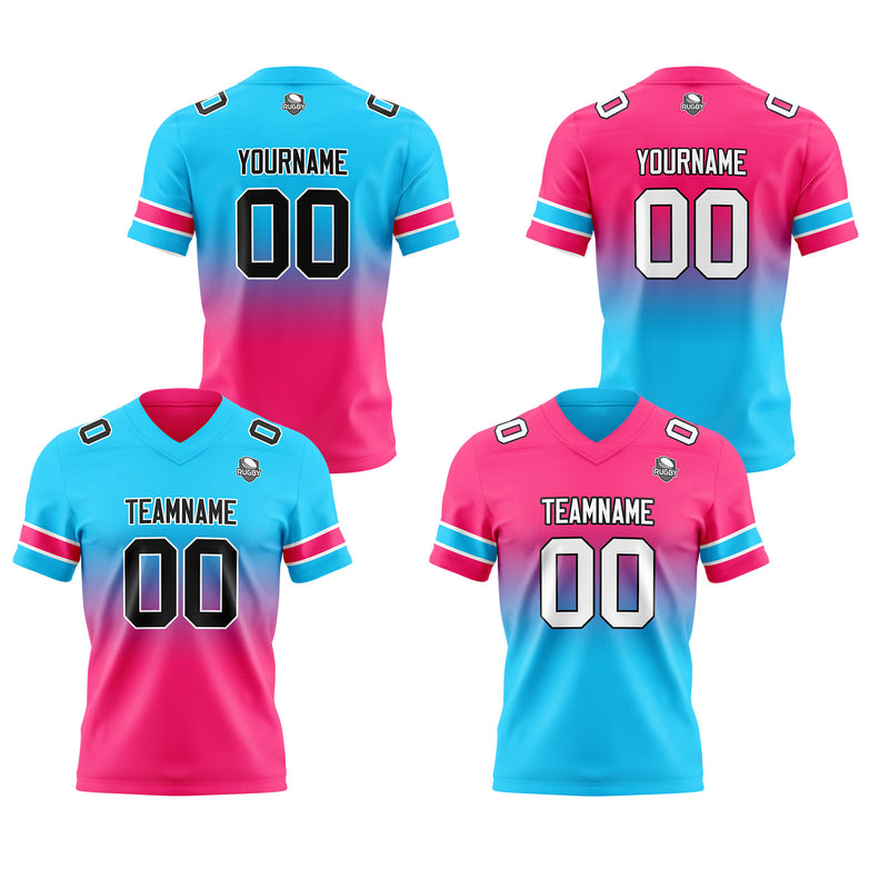 Custom Light Blue Pink Reversible Gradient Football Jersey Personalized Football Shirts for Men Women  Printed Team Name Number Logo